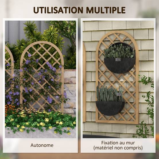 Lot 2 Treillis Arc Bois Sapin Plantes Grimpantes Aménagement Terrasse 60x120cm Marron - ComfortXL Outdoor Living - Image 7