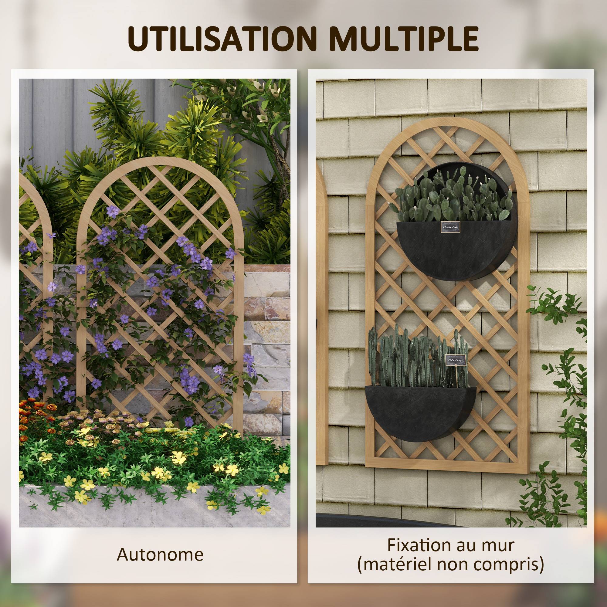 Lot 2 Treillis Arc Bois Sapin Plantes Grimpantes Aménagement Terrasse 60x120cm Marron - ComfortXL Outdoor Living - Image 7