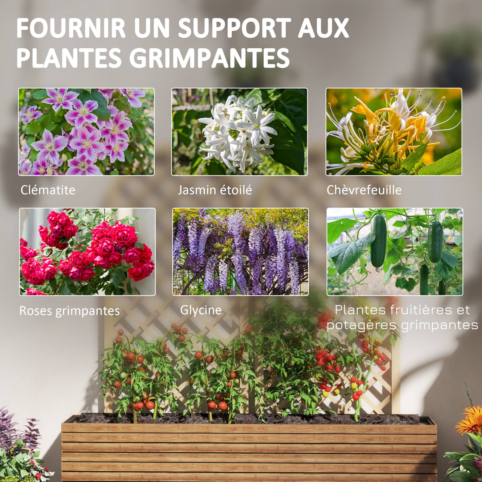 Lot 2 Treillis Arc Bois Sapin Plantes Grimpantes Aménagement Terrasse 60x120cm Marron - ComfortXL Outdoor Living - Image 6