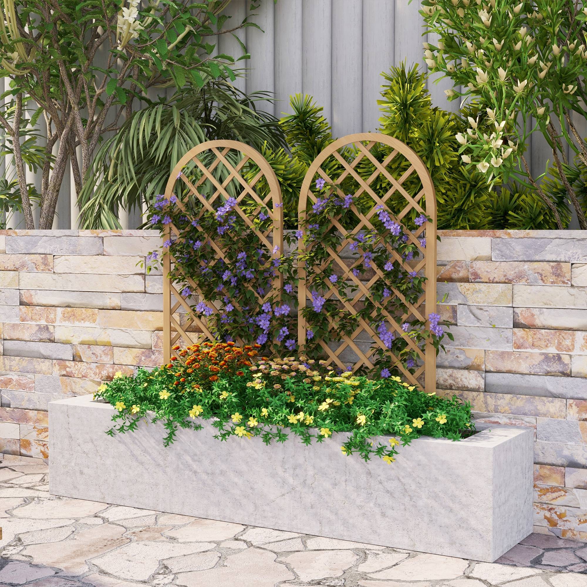 Lot 2 Treillis Arc Bois Sapin Plantes Grimpantes Aménagement Terrasse 60x120cm Marron - ComfortXL Outdoor Living - Image 4