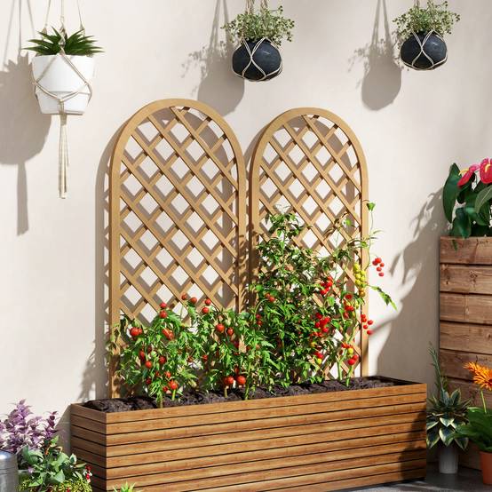 Lot 2 Treillis Arc Bois Sapin Plantes Grimpantes Aménagement Terrasse 60x120cm Marron - ComfortXL Outdoor Living - Image 3