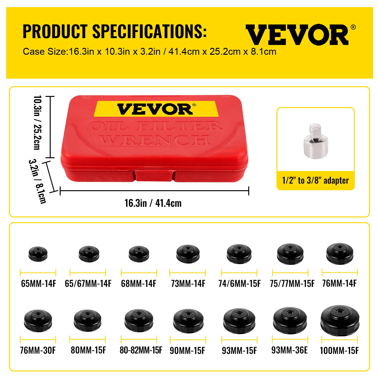 Vevor - VEVOR Jeu douilles filtre huile 14 pièces, 9,5 mm, cloches, mallette. - Image 7
