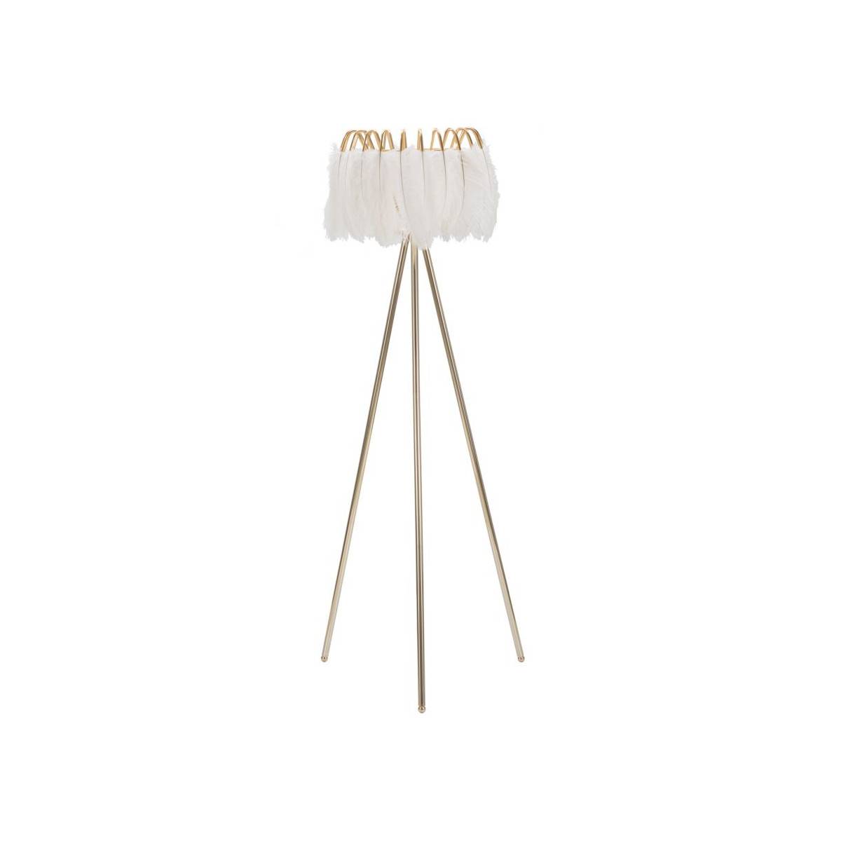 Lampadaire Imitation Plume "Stand" 147cm Or & Blanc - Image 1