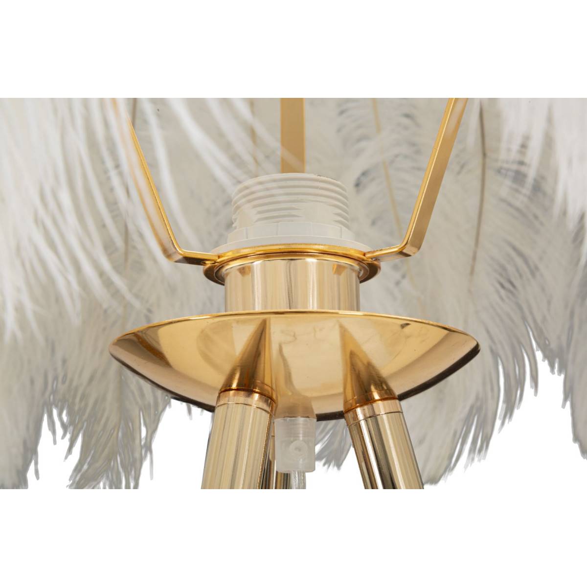 Lampadaire Imitation Plume "Stand" 147cm Or & Blanc - Image 3