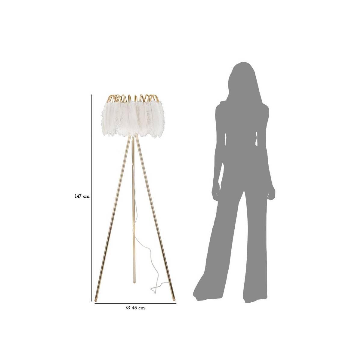 Lampadaire Imitation Plume "Stand" 147cm Or & Blanc - Image 7