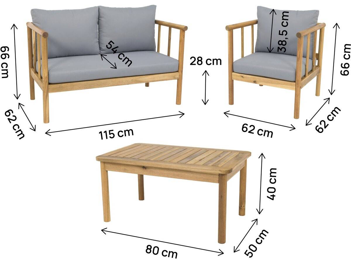 Salon De Jardin En Bois Avec Coussins Inclus "milano" - 4 Places - Gris -habitat Et Jardin - Image 3