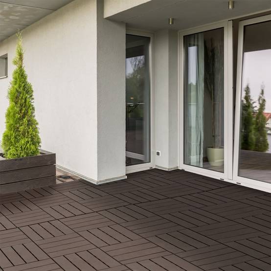 Dalles Terrasse Clipsables Polypropylène Balcon Aspect Bois 30x30cm Brun Lot de 9 - ComfortXL Outdoor Living - Image 1