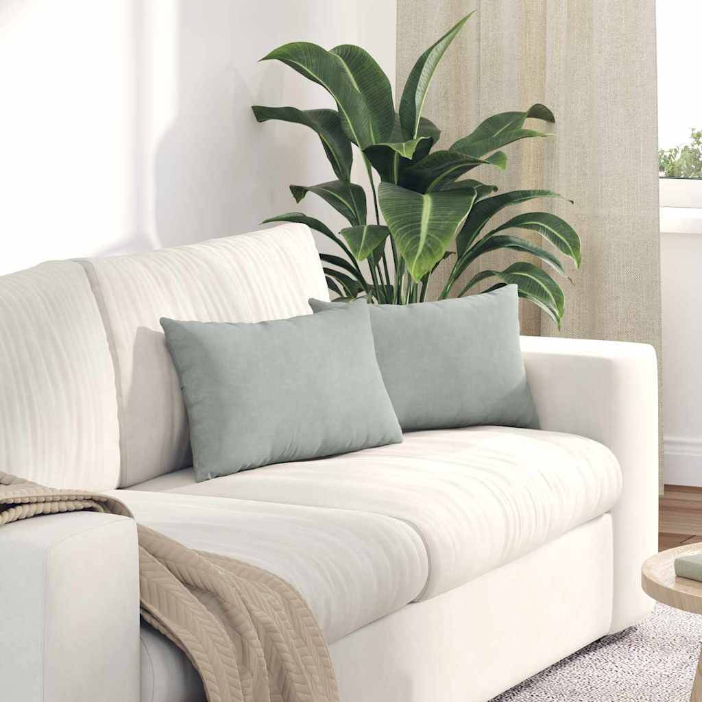 Lot de 2 Coussins de Canapé Velours Côtelé Doux Housse Amovible pour Salon Gris Clair 50x30 cm – ComfortXL Outdoor Living - Image 1