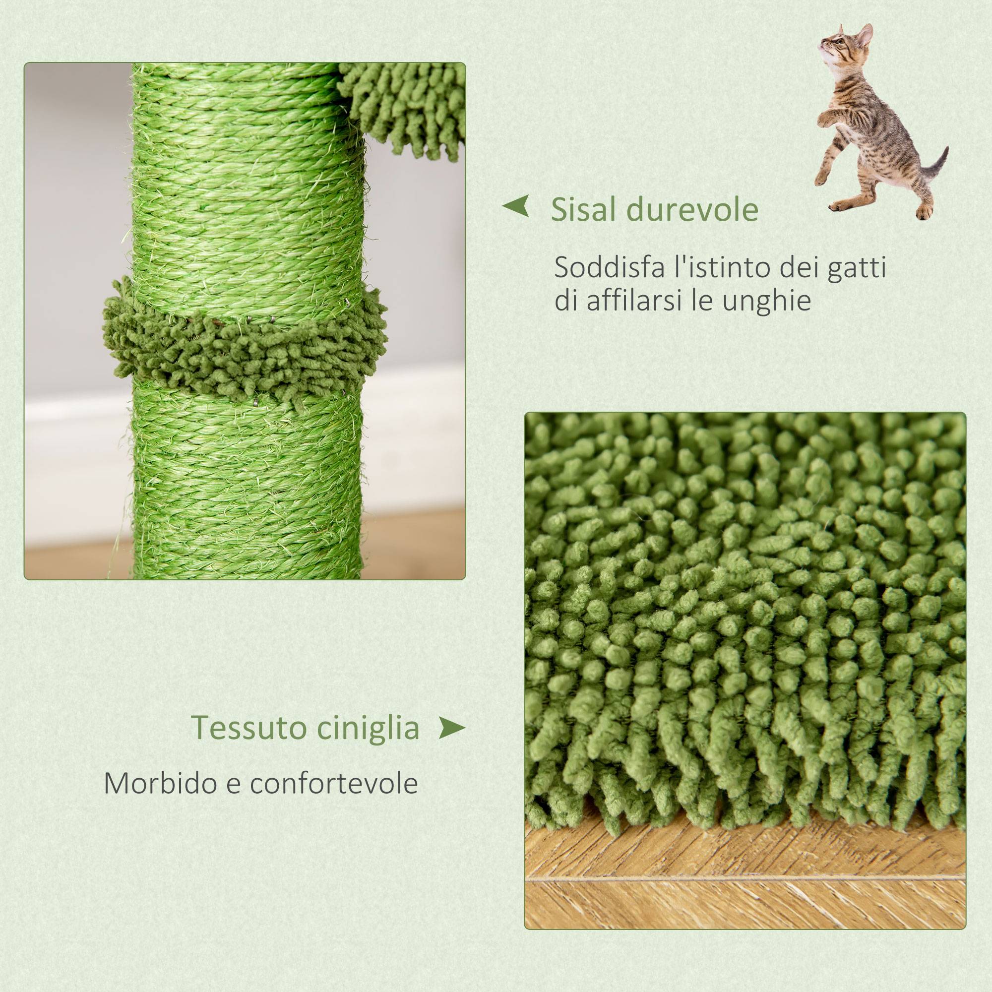 Arbre à chat en forme de cactus avec balles et hamac pour chats jusqu'à 4,5 kg - Vert - Image 8