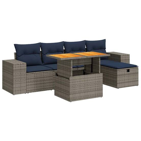 ComfortXL - Salon de Jardin Modulable Rotin Synthétique 6 Pièces avec Coffres de Rangement pour Terrasse Gris Coussins Bleus – ComfortXL Outdoor Living - Image 2
