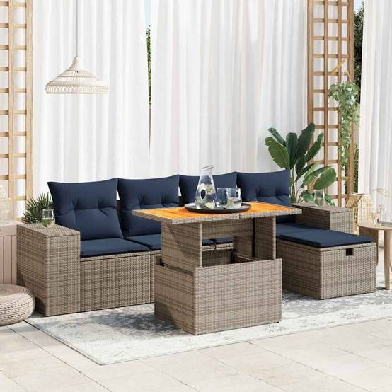 ComfortXL - Salon de Jardin Modulable Rotin Synthétique 6 Pièces avec Coffres de Rangement pour Terrasse Gris Coussins Bleus – ComfortXL Outdoor Living - Image 1