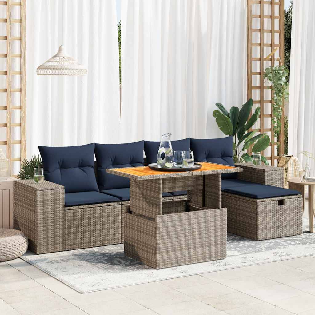 ComfortXL - Salon de Jardin Modulable Rotin Synthétique 6 Pièces avec Coffres de Rangement pour Terrasse Gris Coussins Bleus – ComfortXL Outdoor Living - Image 1