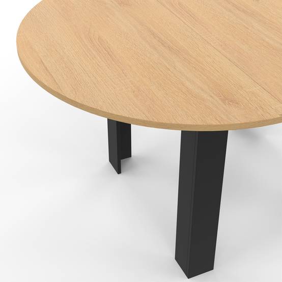 Table à manger extensible ronde DONA 4-8 personnes noire plateau façon hêtre 110-150 cm - Image 6
