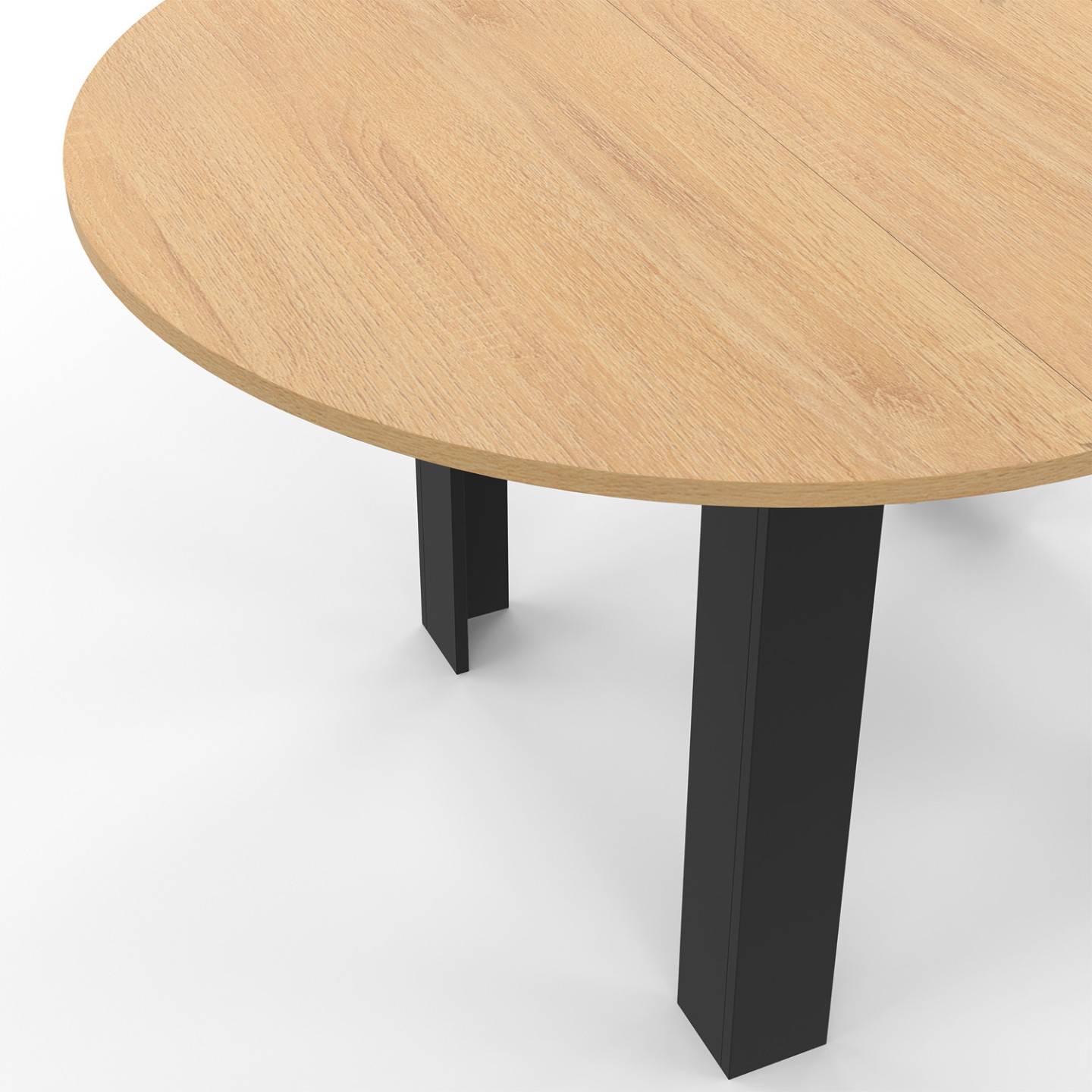 Table à manger extensible ronde DONA 4-8 personnes noire plateau façon hêtre 110-150 cm - Image 6