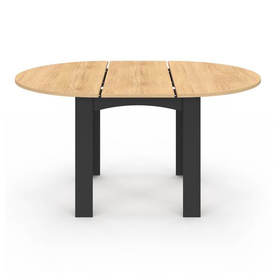 Table à manger extensible ronde DONA 4-8 personnes noire plateau façon hêtre 110-150 cm - Image 3