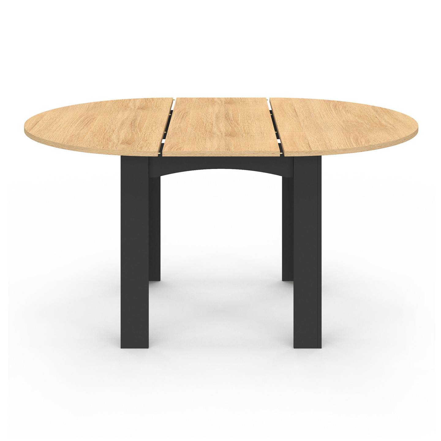 Table à manger extensible ronde DONA 4-8 personnes noire plateau façon hêtre 110-150 cm - Image 3
