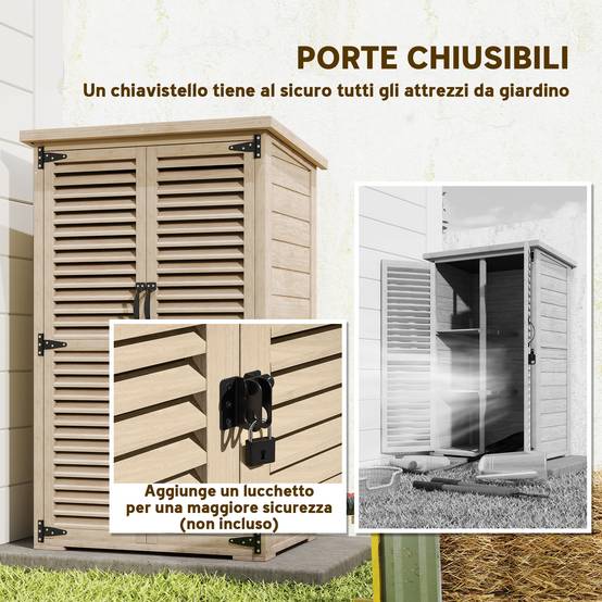 Armoire extérieure sapin 2 étagères piquets de fixation 75x50x111/118cm - Image 9