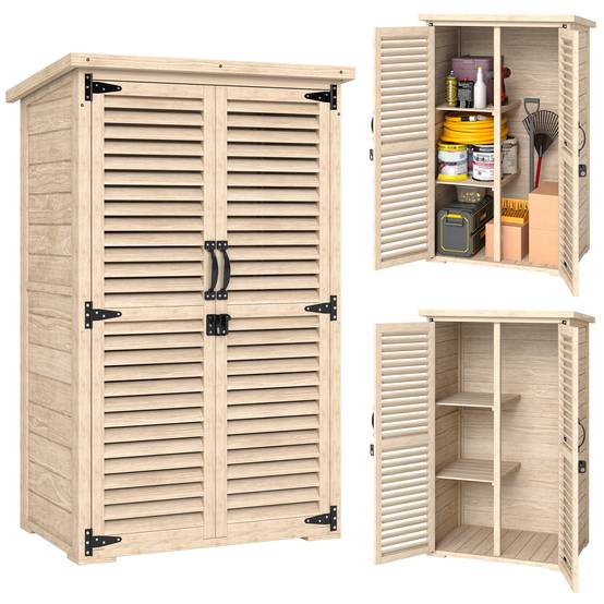Armoire extérieure sapin 2 étagères piquets de fixation 75x50x111/118cm - Image 1