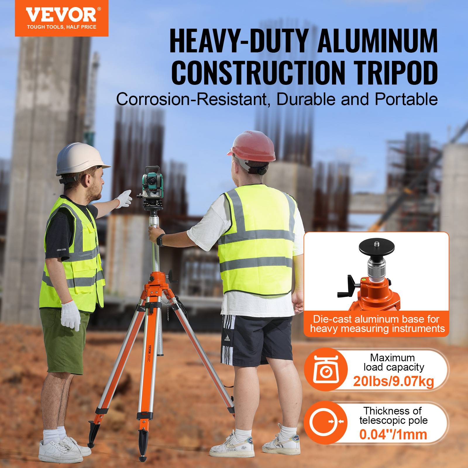 Vevor - VEVOR Trépied niveau laser montage 5/8"-11, H 114.5-290.5cm, niveau/limiteur, antidérap. - Image 2