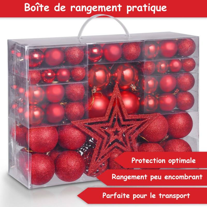 BB Loisir - Boules de Noël Rouges Décorations de sapin Coffret de 128 pièces inclus ètoile de sapin-5 cartes - Image 5