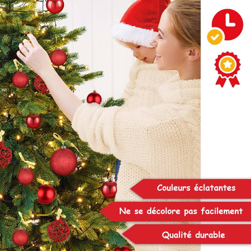 BB Loisir - Boules de Noël Rouges Décorations de sapin Coffret de 128 pièces inclus ètoile de sapin-5 cartes - Image 4