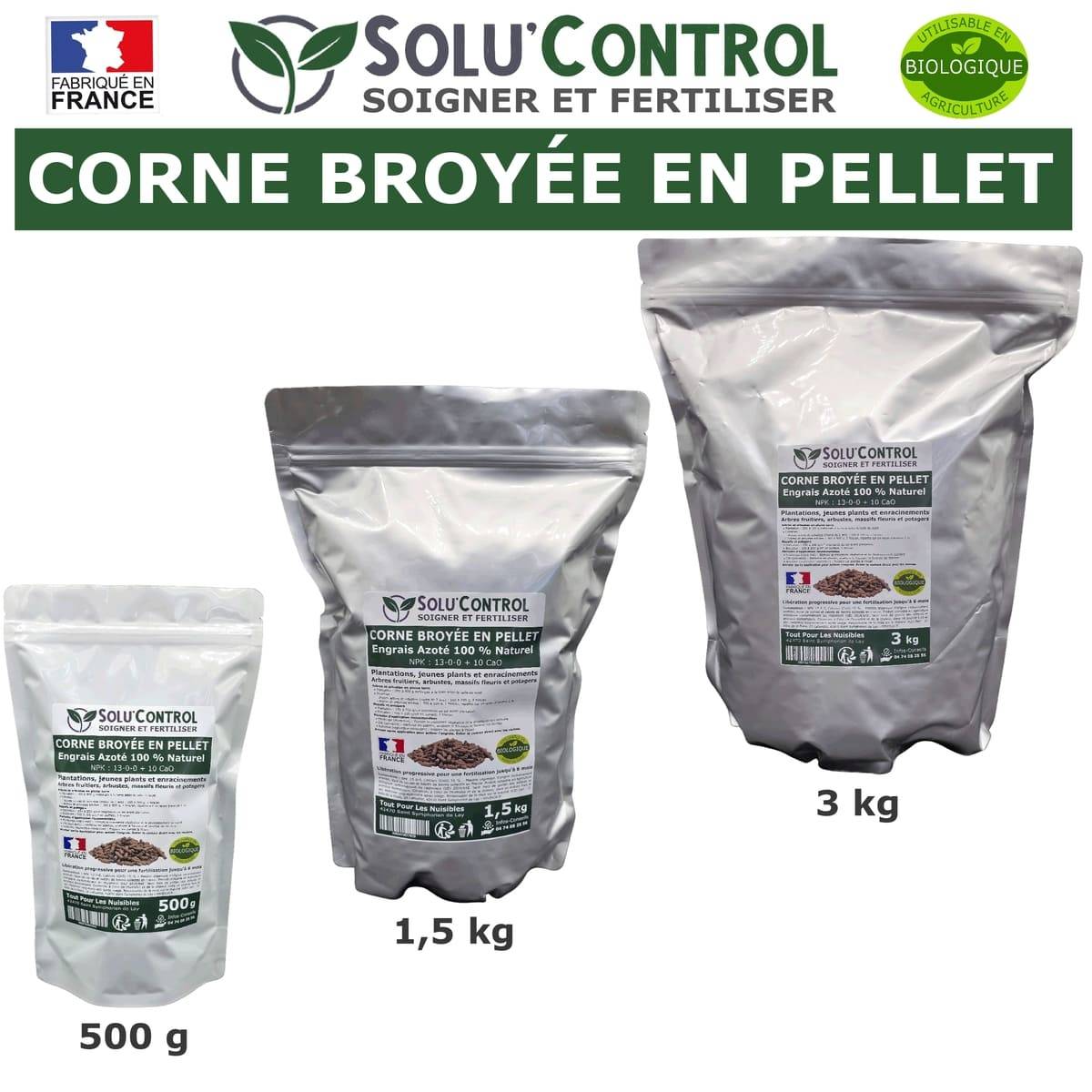 SOLU’CONTROL - 500 g de Corne Broyée en Pellet - Formulation haute qualité Organo-Minerale - Engrais Azoté 100% Naturel- UAB - Image 7