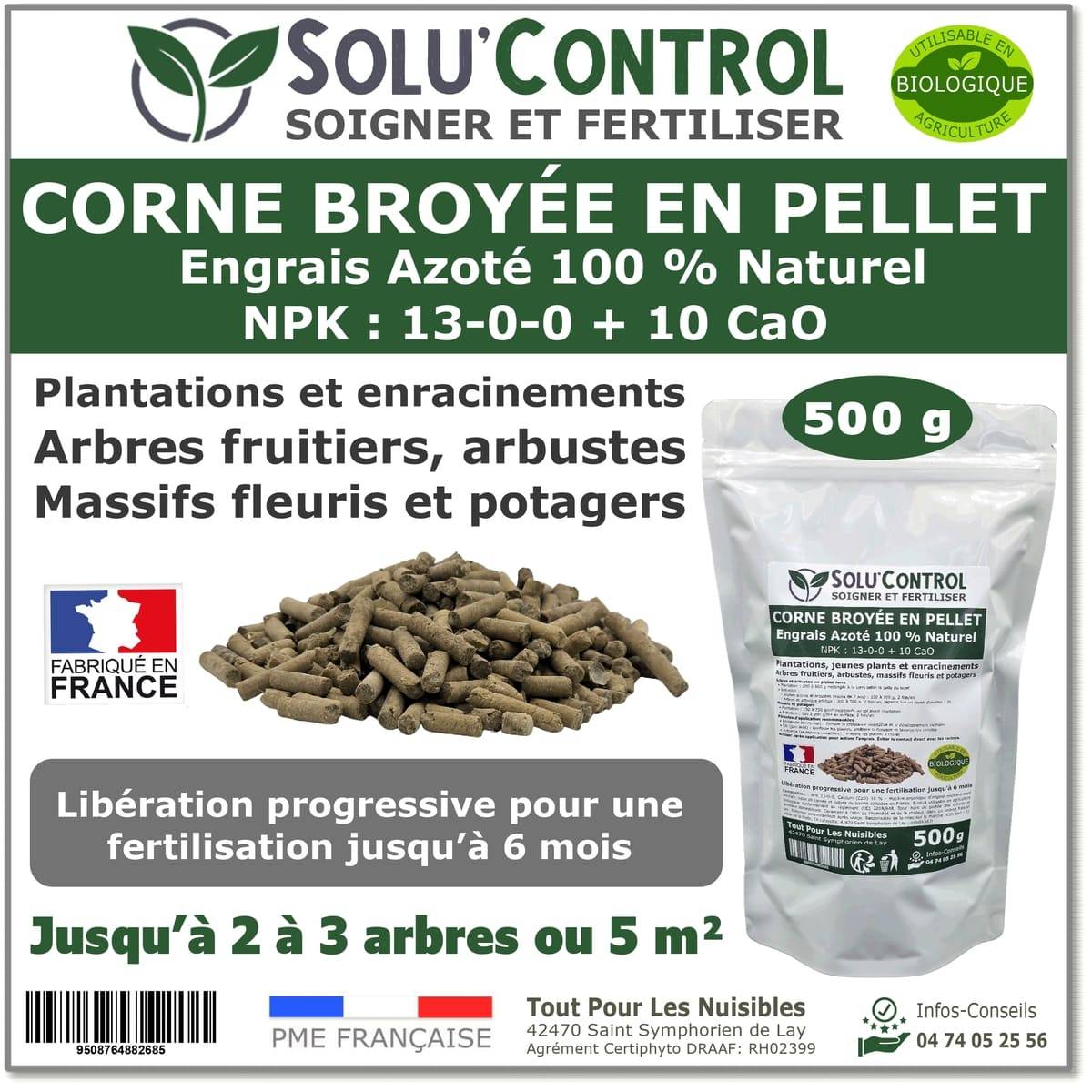 SOLU’CONTROL - 500 g de Corne Broyée en Pellet - Formulation haute qualité Organo-Minerale - Engrais Azoté 100% Naturel- UAB - Image 1