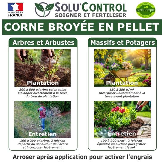 SOLU’CONTROL - 500 g de Corne Broyée en Pellet - Formulation haute qualité Organo-Minerale - Engrais Azoté 100% Naturel- UAB - Image 2