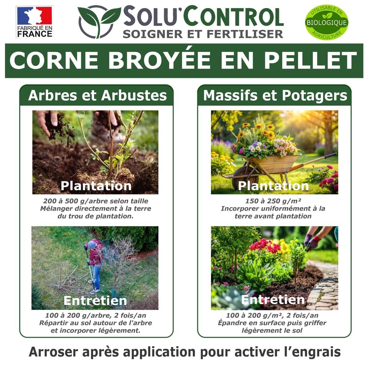 SOLU’CONTROL - 500 g de Corne Broyée en Pellet - Formulation haute qualité Organo-Minerale - Engrais Azoté 100% Naturel- UAB - Image 2