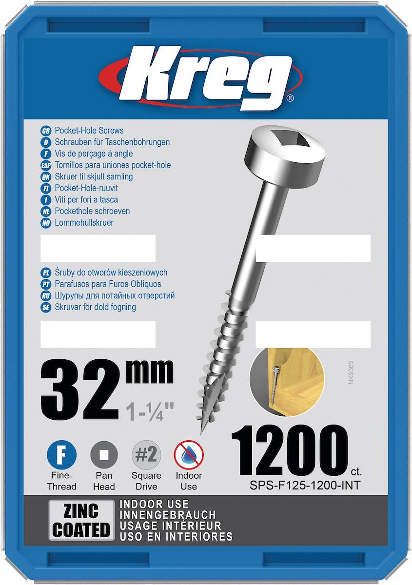 Vis à trous de poche Kreg Revêtu de Zinc Pan-Head, Filetage fin - KREG - SPS-F125-1200-INT