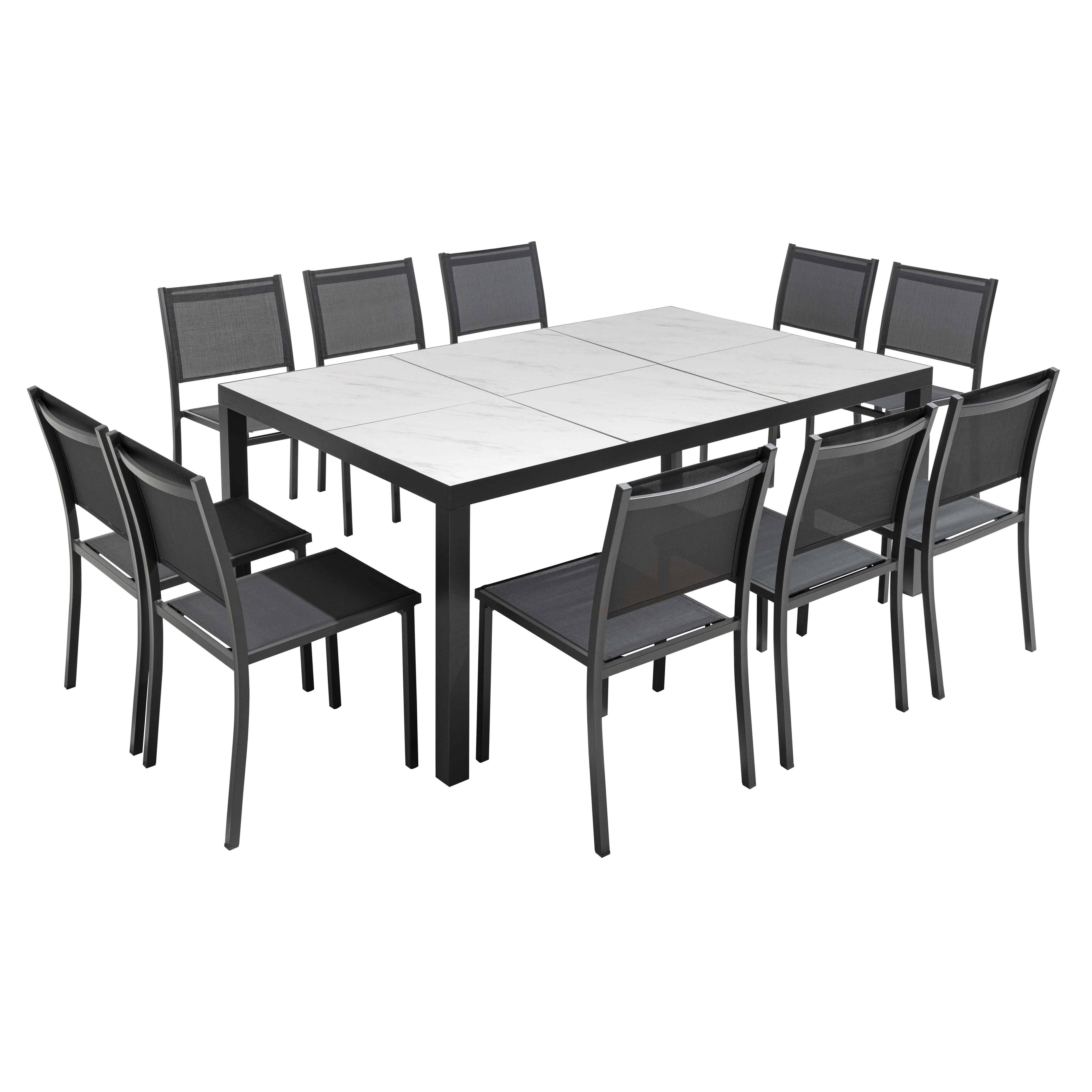 Oviala - Ensemble table de jardin en céramique effet marbre avec 10 chaises
 - Oviala - Image 1