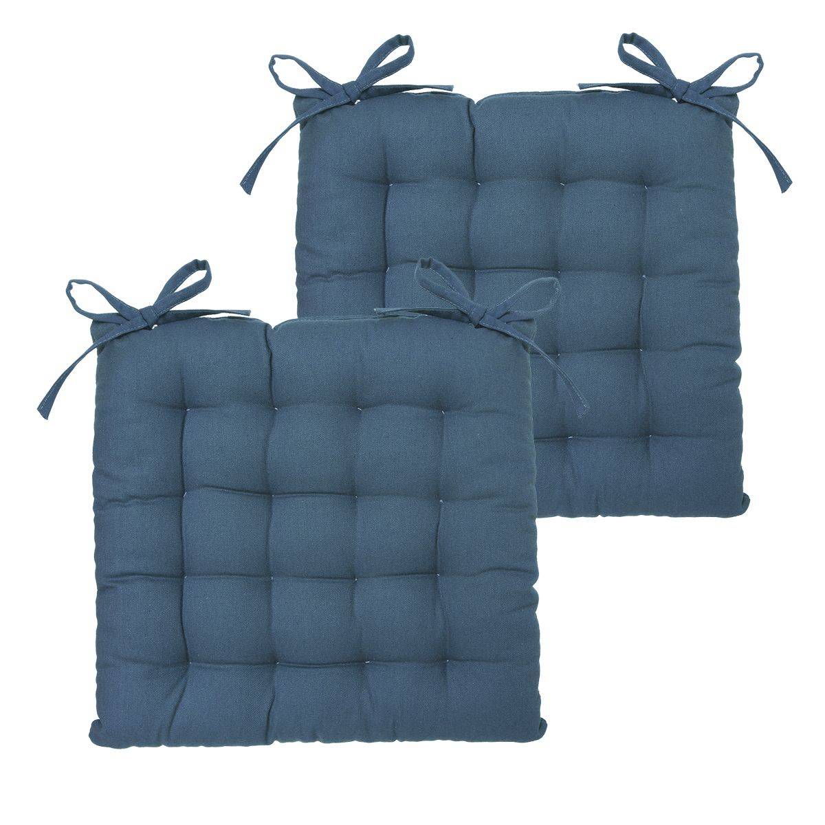 Lot de 2 Galettes de chaise en Coton Bleu canard  38 x 38 cm - Image 1