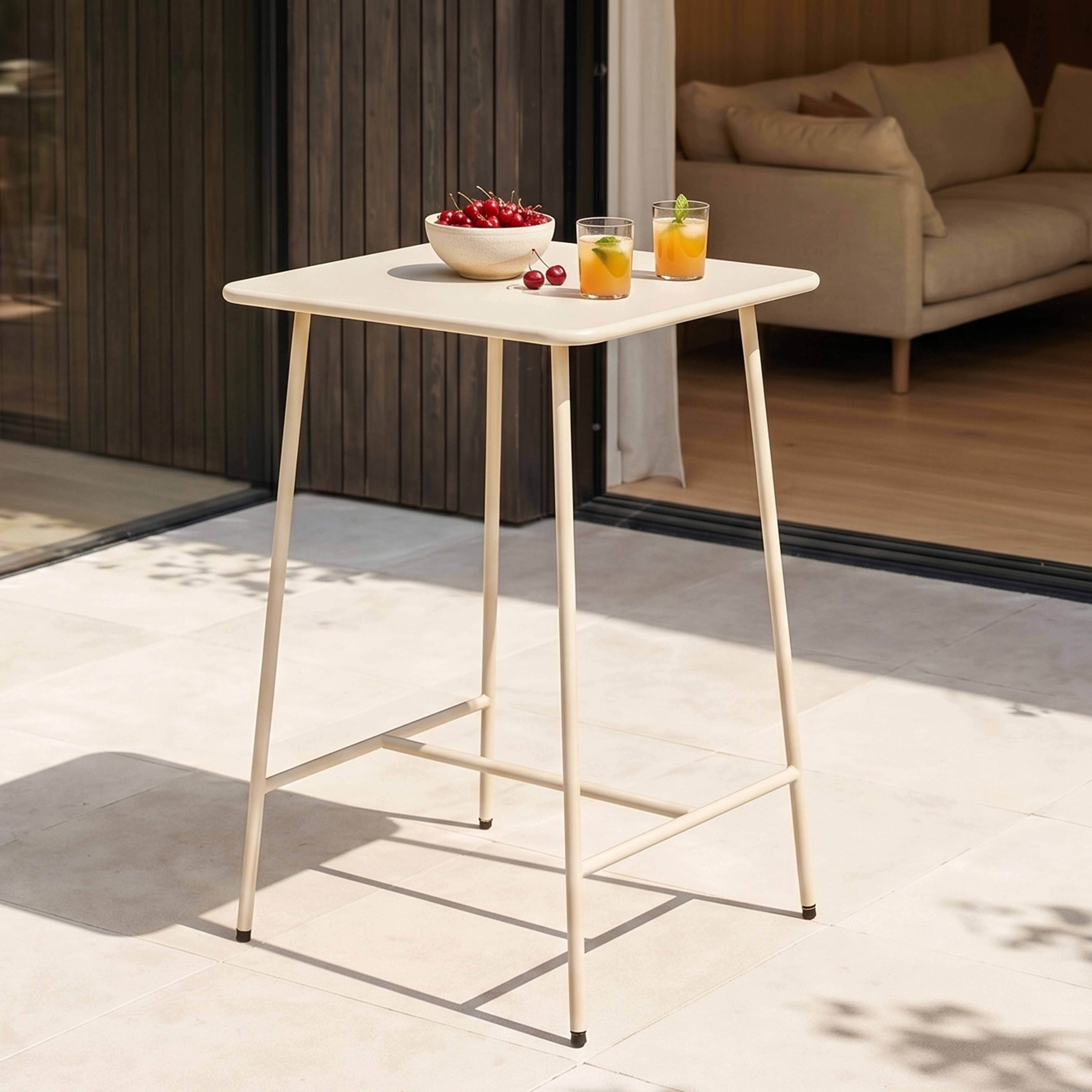 Oviala - Table haute de jardin carrée en acier ivoire 70cm Palavas - Oviala - Image 2