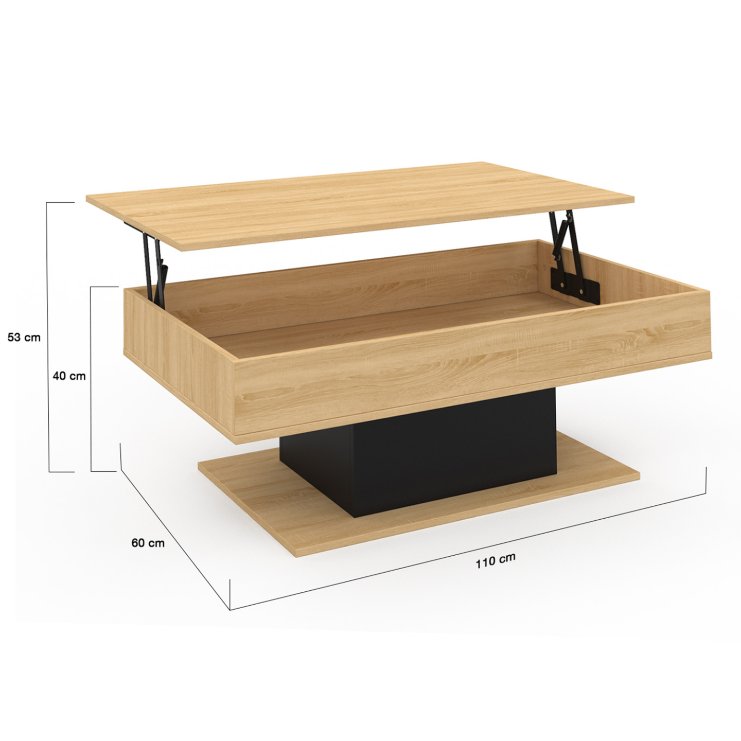 Table basse plateau relevable rectangulaire EDEN bois et noir - Image 5