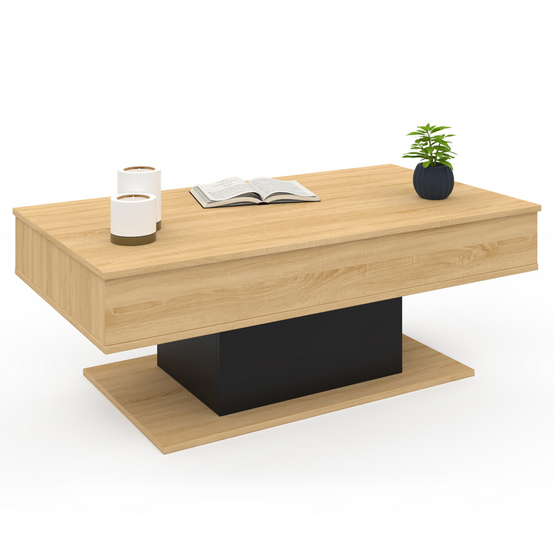 Table basse plateau relevable rectangulaire EDEN bois et noir - Image 4