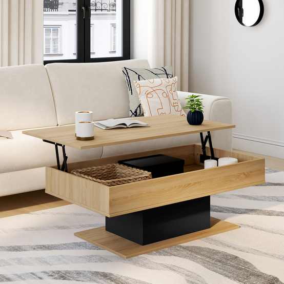 Table basse plateau relevable rectangulaire EDEN bois et noir - Image 1
