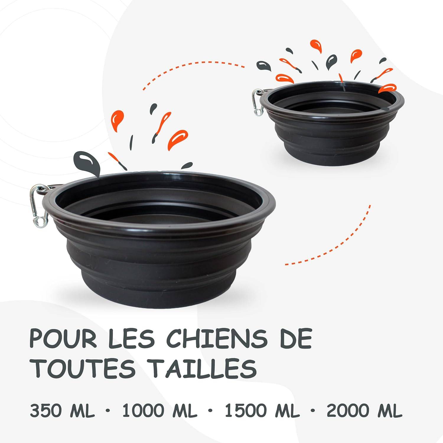 Petsation - Gamelle de voyage pliable en silicone - eau et nourriture pour chien et chat (noir, 2x1000ml) - Petsation - Image 6