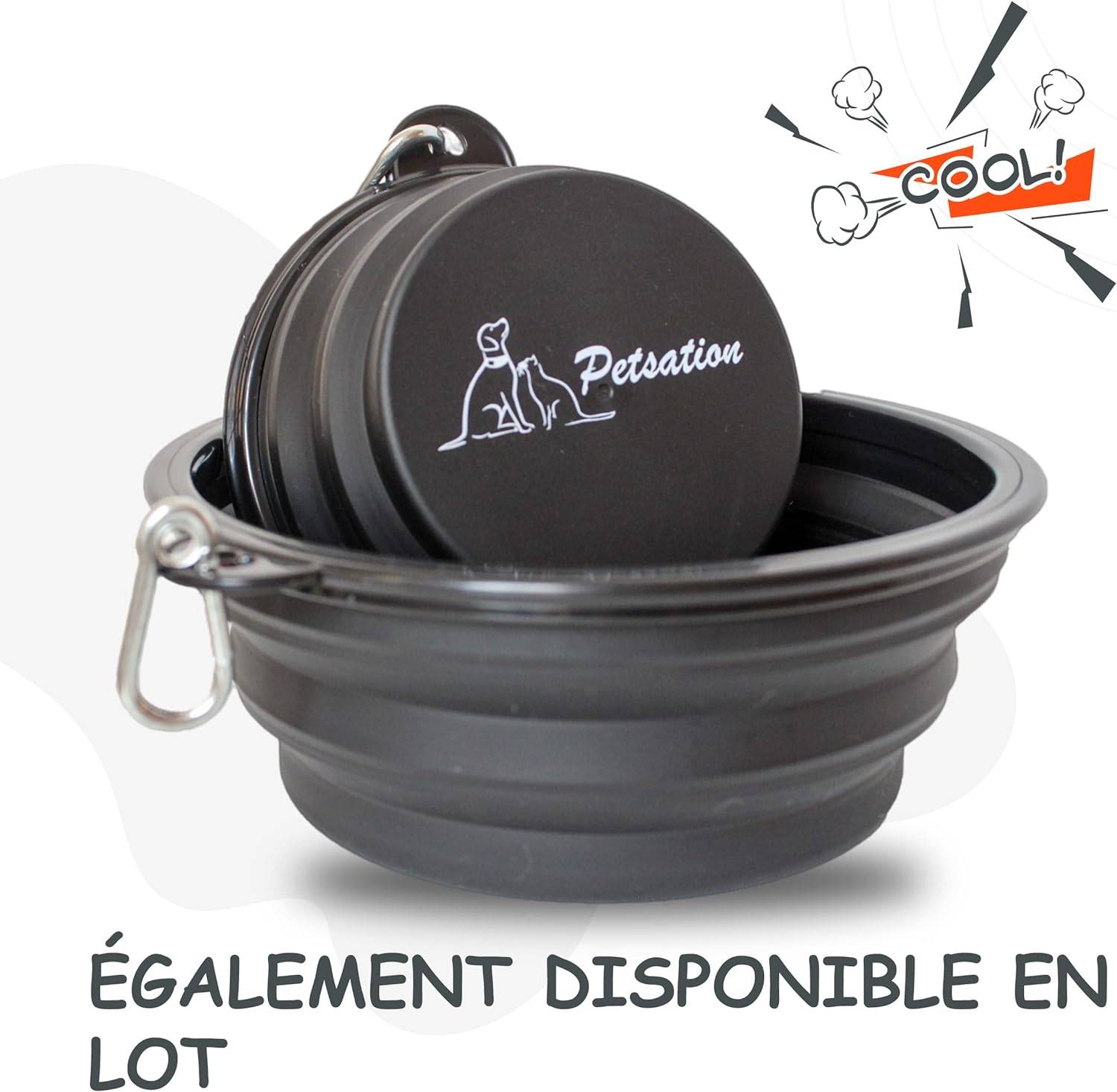 Petsation - Gamelle de voyage pliable en silicone - eau et nourriture pour chien et chat (noir, 2x1000ml) - Petsation - Image 7