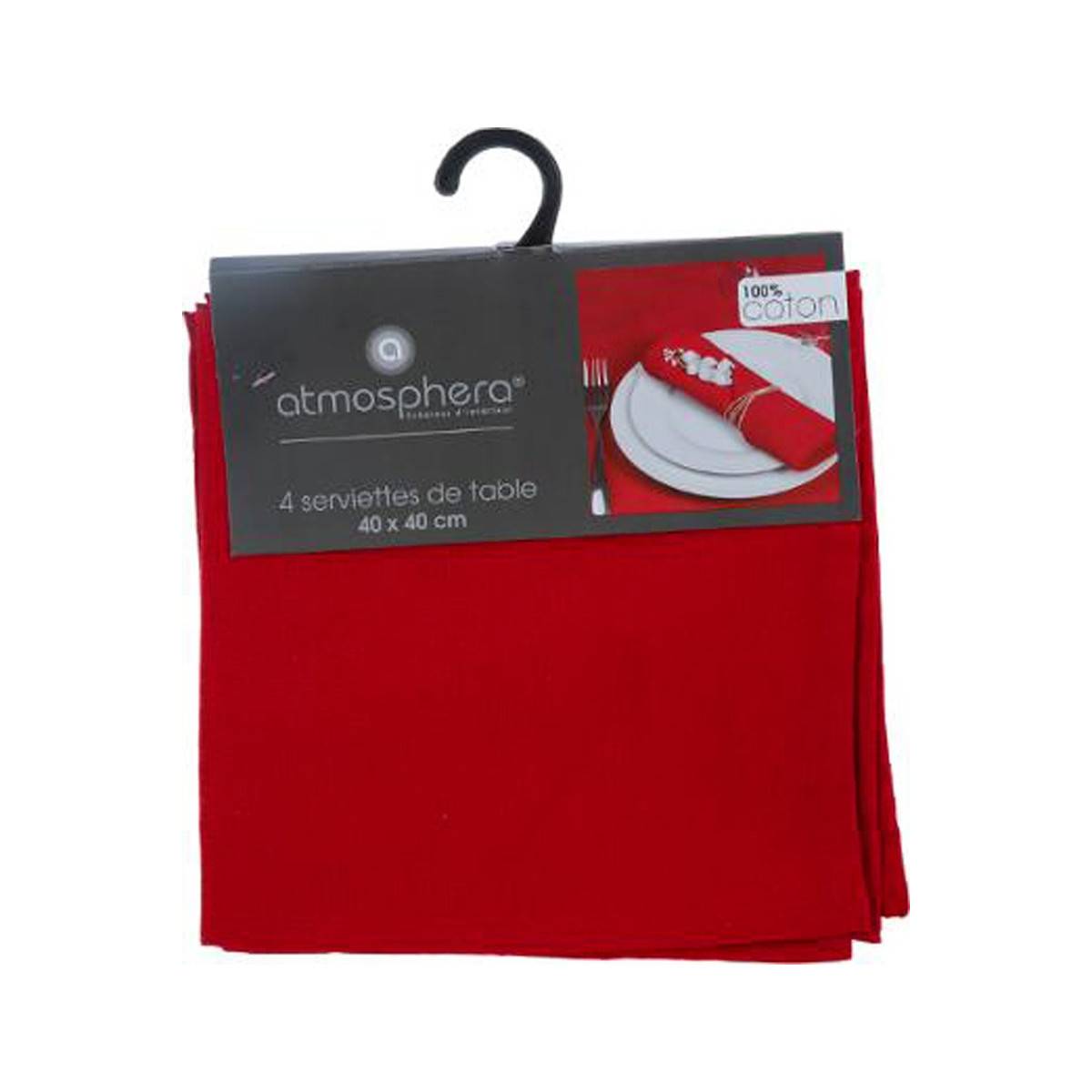 Lot de 4 Serviettes de table en Coton Rouge 40 x 40 cm - Image 4