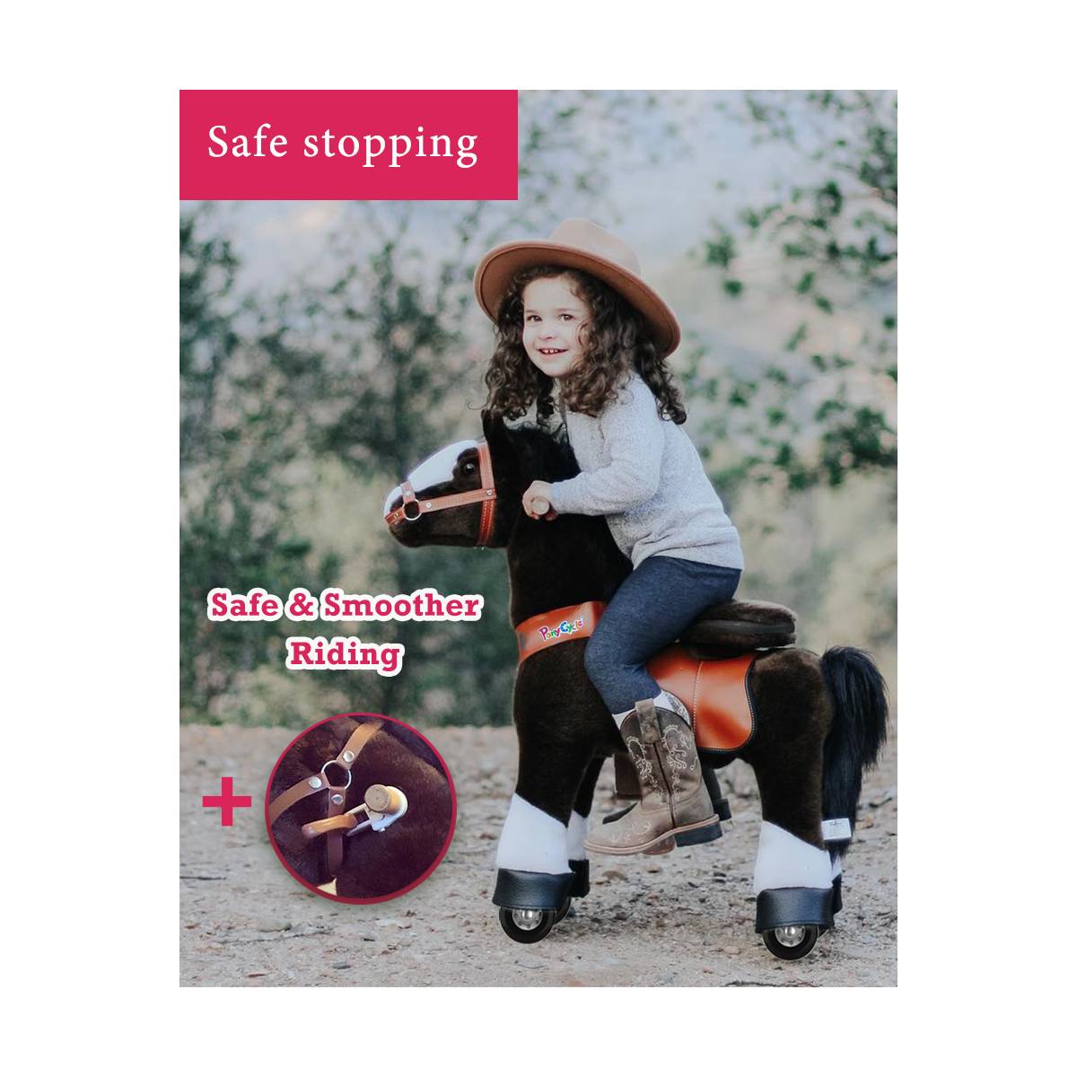 PonyCycle Poney à Monter Chocolat avec Sabots Blancs - Modèle Petit pour Enfants de 3 à 5 Ans - Image 2