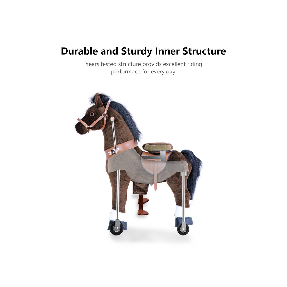 PonyCycle Poney à Monter Chocolat avec Sabots Blancs - Modèle Petit pour Enfants de 3 à 5 Ans - Image 4