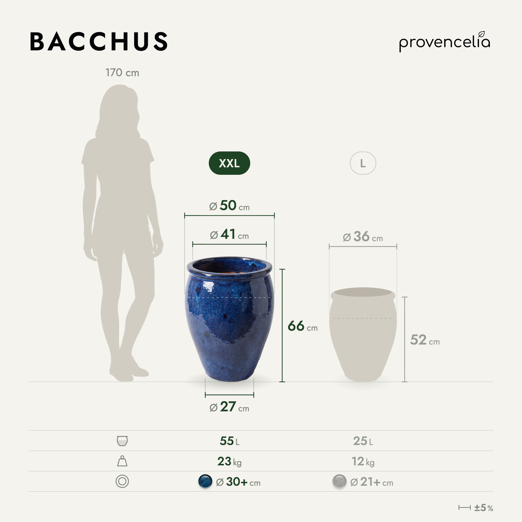 Provencelia - Pot BACCHUS 50x68cm bleu azur - Image 2