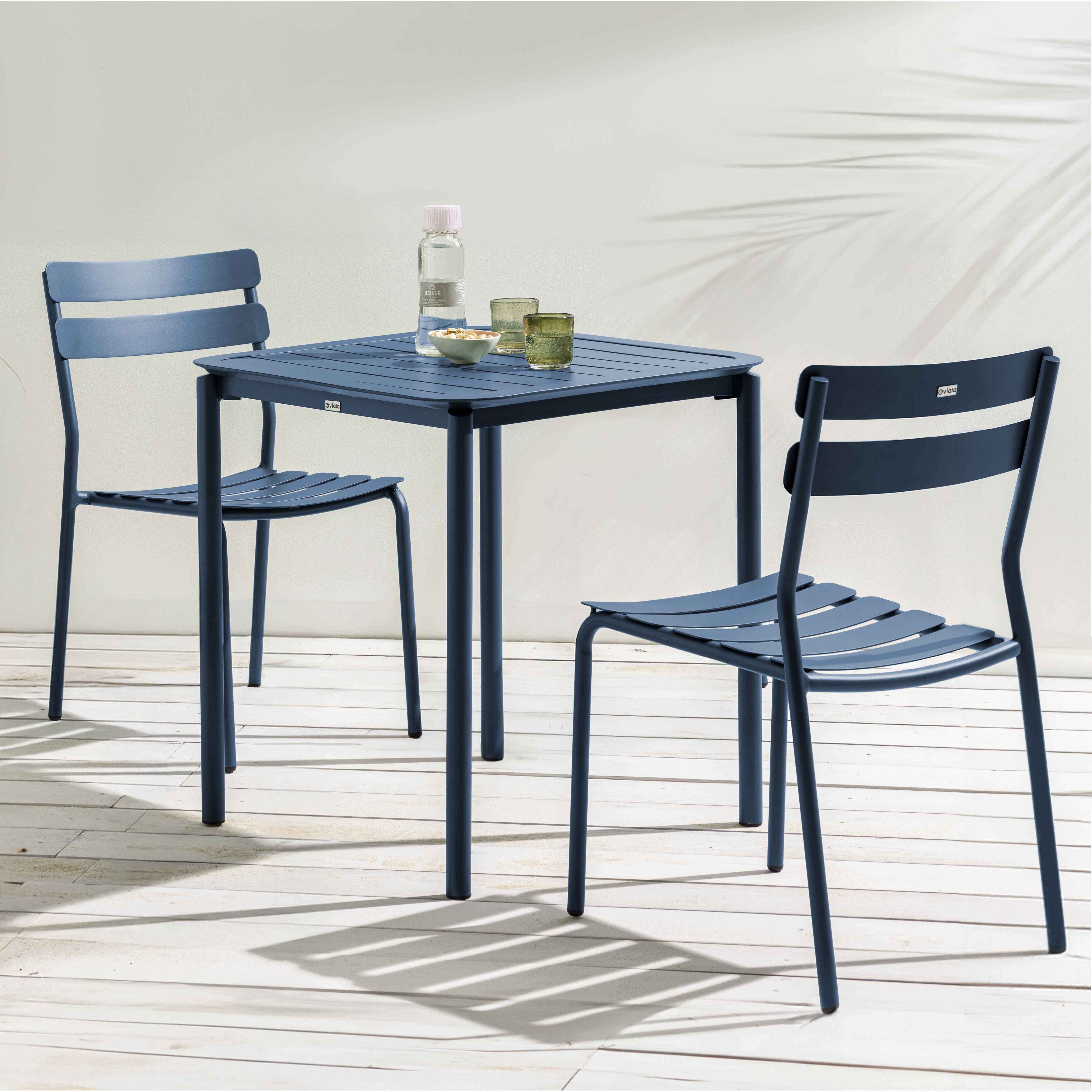 Oviala - Ensemble table de terrasse 70cm et 2 chaises bleu foncé Almada - Oviala - Image 2