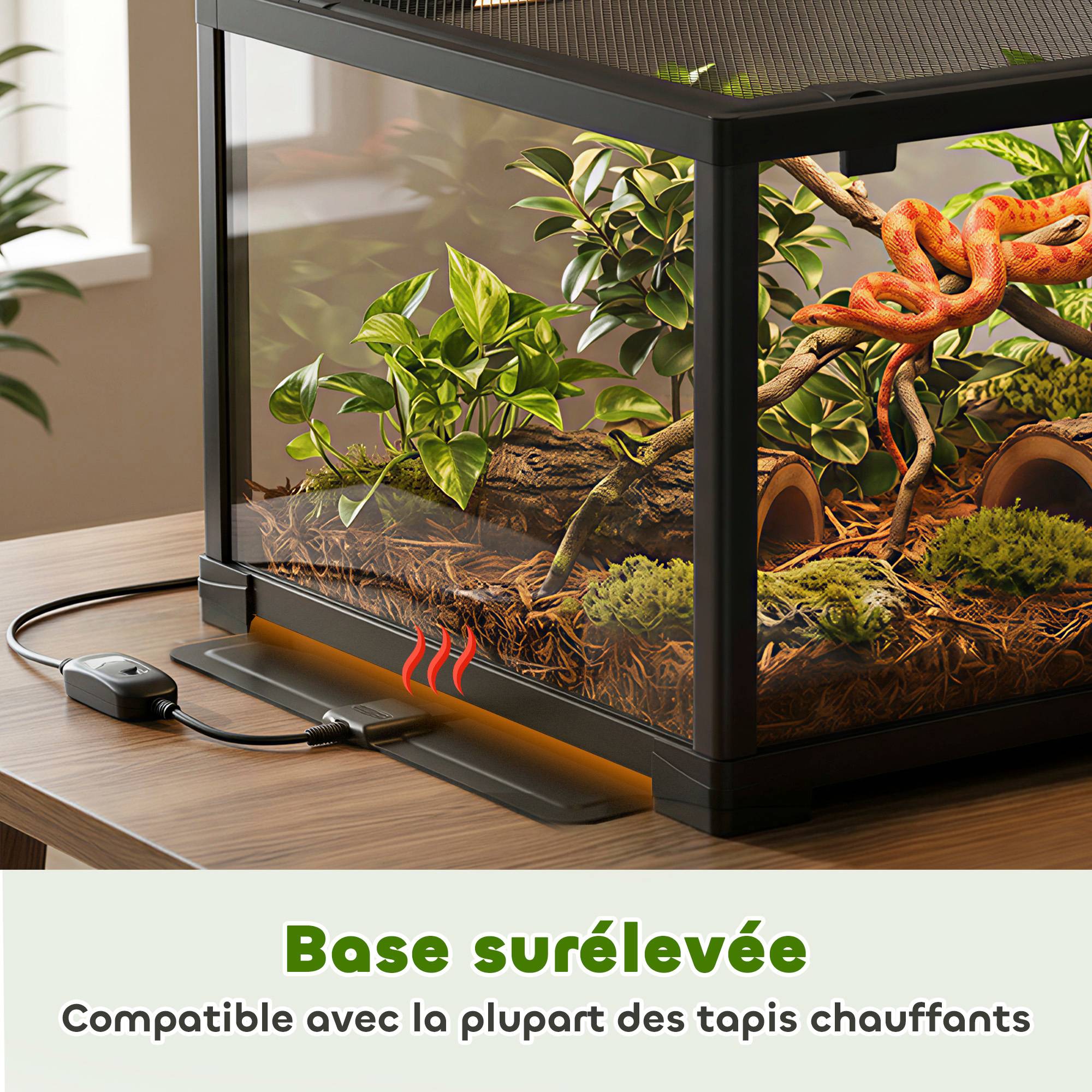 Terrarium en verre pour reptile enclos pour hamster 86 L ventilation supérieure porte coulissante 50,8x30,5x35,6cm noir - Image 8