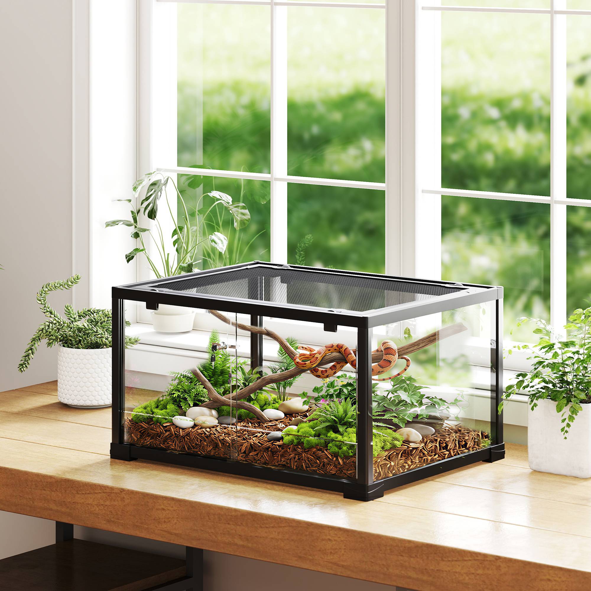 Terrarium en verre pour reptile enclos pour hamster 86 L ventilation supérieure porte coulissante 50,8x30,5x35,6cm noir - Image 3