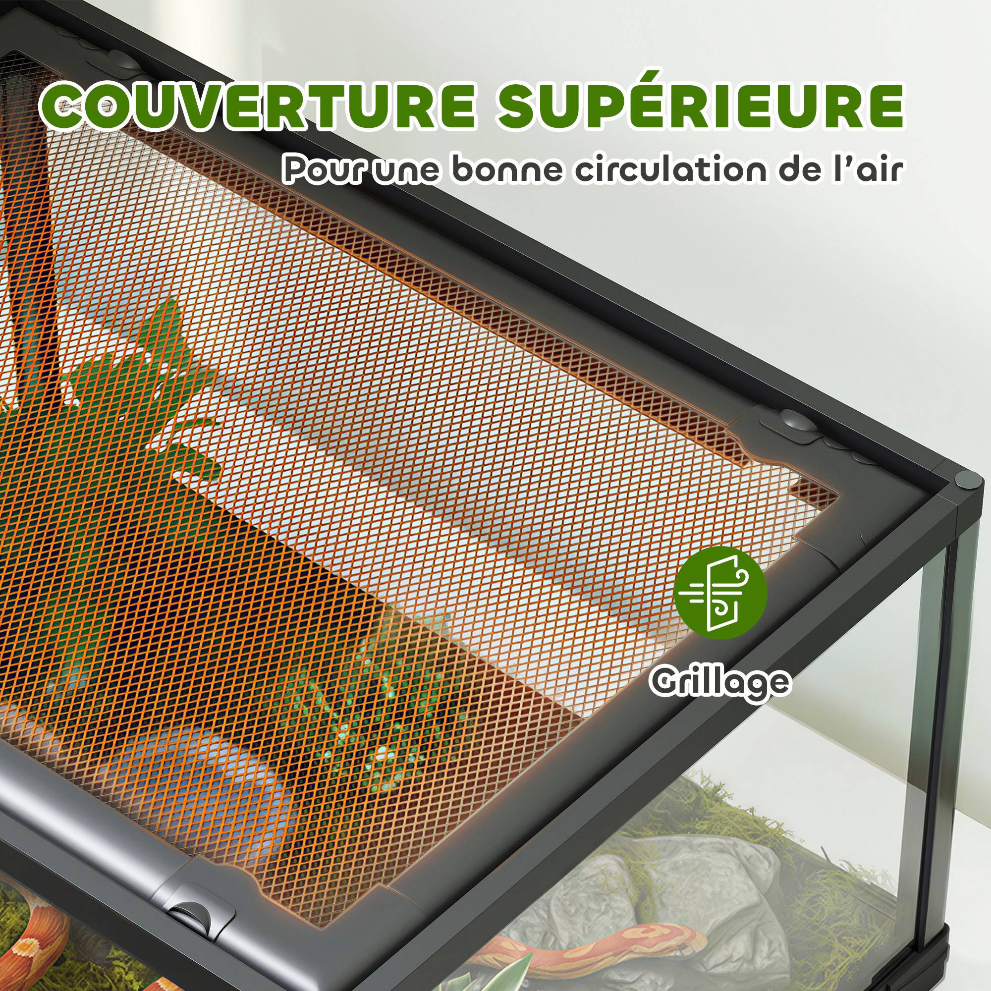 Terrarium en verre pour reptile enclos pour hamster 86 L ventilation supérieure porte coulissante 50,8x30,5x35,6cm noir - Image 7