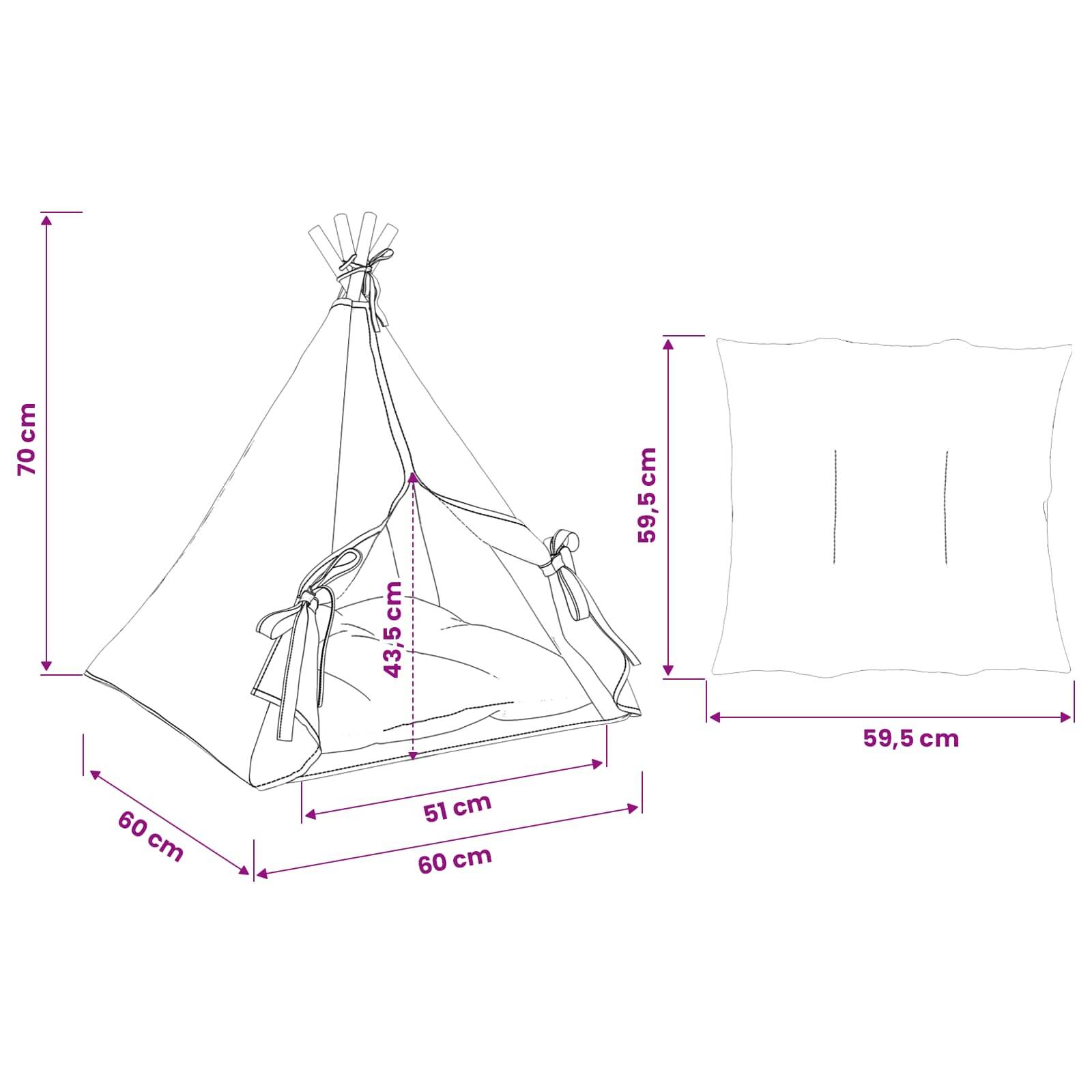 Vidaxl - Teepee pour animaux de compagnie avec coussin 60 x 60 x 70 cm vidaXL 42020254 - Image 3