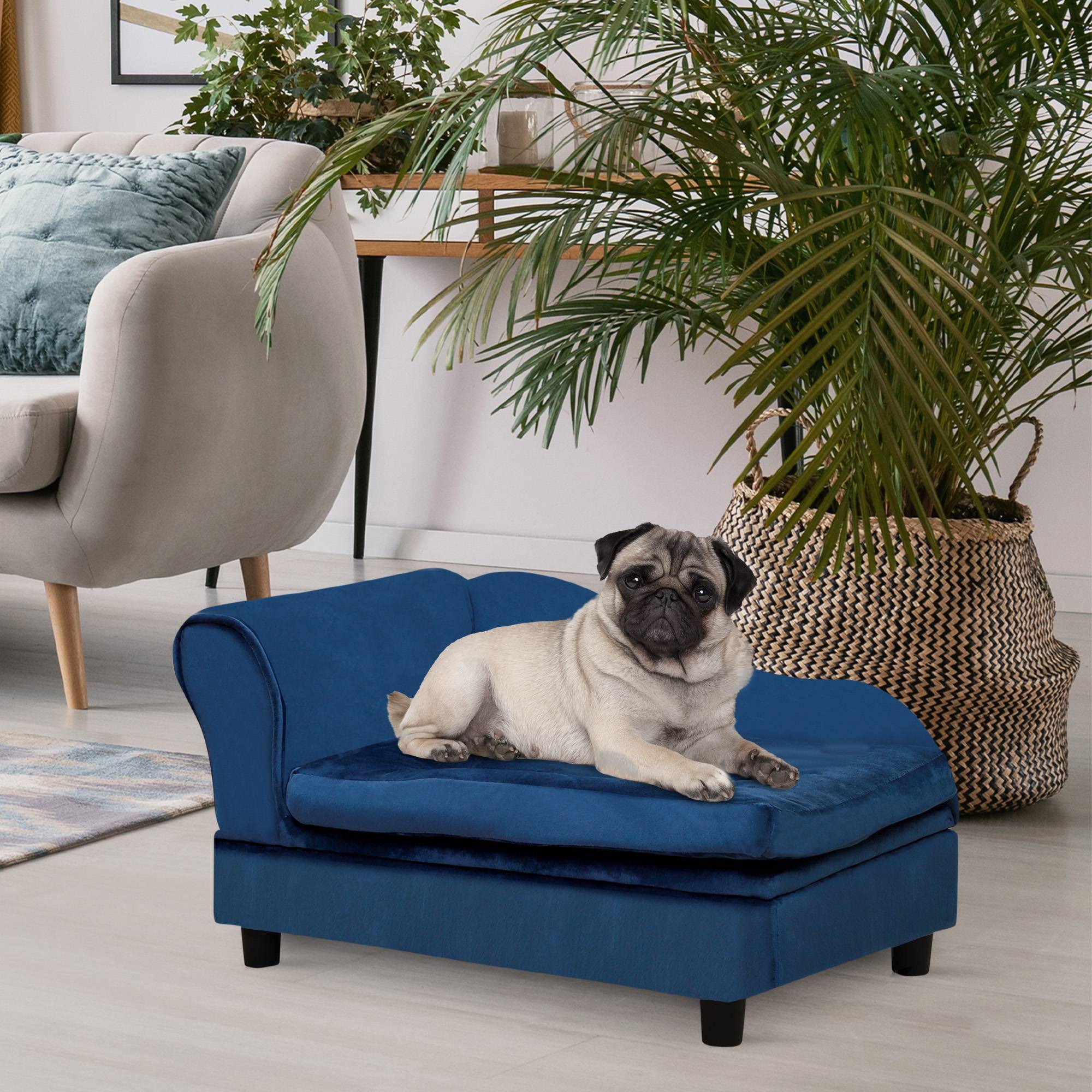 Sans Marque - Canapé animaux rangement coussin moelleux 15 kg peluche bois massif bleu - Image 3