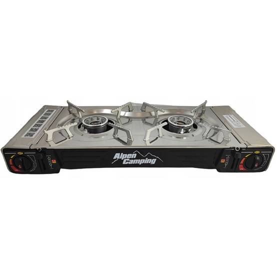 Réchaud 2 feux Gaz 4400W + Plancha Allumage piezo Portable ALPEN + 4 cartouches 250 gr butane - Image 4