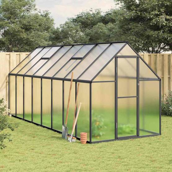 Serre aluminium et polycarbonate anthracite 445 x 169 x 195 cm - PANGIVO - Image 1